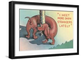 Dachshund Sniffing Own Butt, Cartoon-null-Framed Art Print