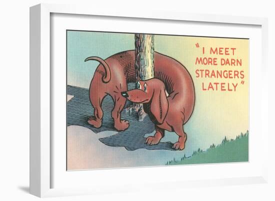 Dachshund Sniffing Own Butt, Cartoon-null-Framed Art Print