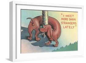 Dachshund Sniffing Own Butt, Cartoon-null-Framed Art Print