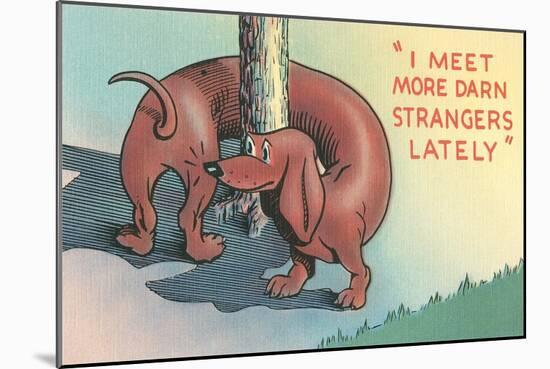 Dachshund Sniffing Own Butt, Cartoon-null-Mounted Art Print
