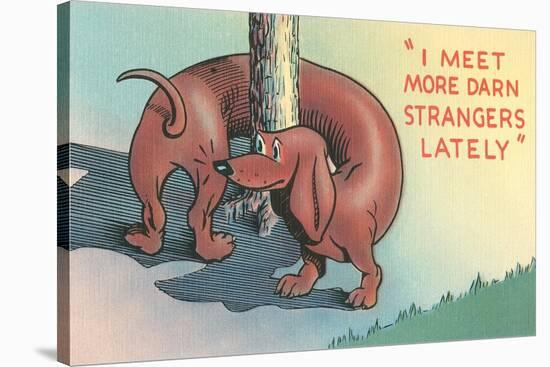 Dachshund Sniffing Own Butt, Cartoon-null-Stretched Canvas