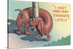 Dachshund Sniffing Own Butt, Cartoon-null-Stretched Canvas