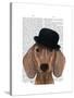 Dachshund with Black Bowler Hat-Fab Funky-Stretched Canvas