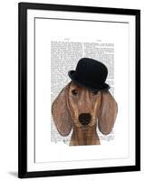 Dachshund with Black Bowler Hat-Fab Funky-Framed Art Print