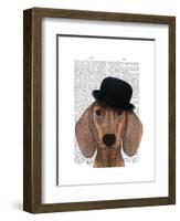 Dachshund with Black Bowler Hat-Fab Funky-Framed Art Print