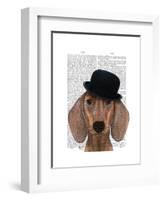 Dachshund with Black Bowler Hat-Fab Funky-Framed Art Print