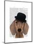 Dachshund with Black Bowler Hat-Fab Funky-Mounted Art Print