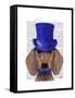 Dachshund with Blue Top Hat and Blue Moustache-Fab Funky-Framed Stretched Canvas