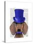 Dachshund with Blue Top Hat and Blue Moustache-Fab Funky-Stretched Canvas