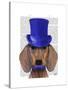 Dachshund with Blue Top Hat and Blue Moustache-Fab Funky-Stretched Canvas