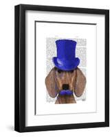 Dachshund with Blue Top Hat and Blue Moustache-Fab Funky-Framed Art Print