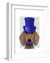 Dachshund with Blue Top Hat and Blue Moustache-Fab Funky-Framed Art Print