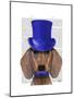 Dachshund with Blue Top Hat and Blue Moustache-Fab Funky-Mounted Art Print