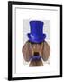 Dachshund with Blue Top Hat and Blue Moustache-Fab Funky-Framed Art Print