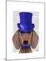 Dachshund with Blue Top Hat and Blue Moustache-Fab Funky-Mounted Art Print