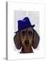 Dachshund with Blue Trilby-Fab Funky-Stretched Canvas