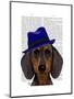 Dachshund with Blue Trilby-Fab Funky-Mounted Art Print