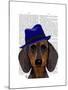 Dachshund with Blue Trilby-Fab Funky-Mounted Art Print