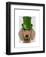 Dachshund with Green Top Hat and Moustache-Fab Funky-Framed Art Print