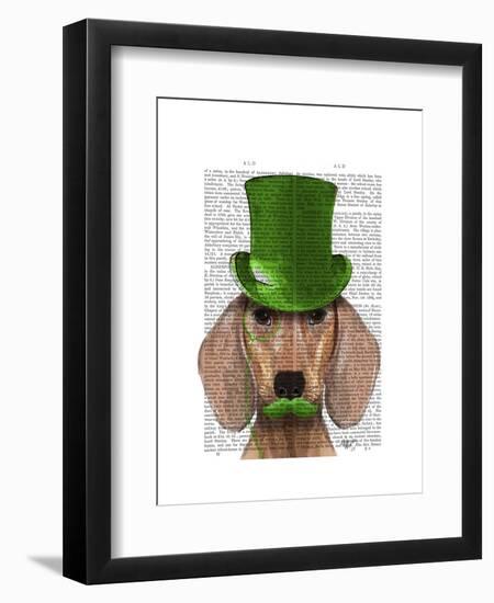 Dachshund with Green Top Hat and Moustache-Fab Funky-Framed Art Print