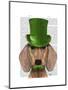 Dachshund with Green Top Hat and Moustache-Fab Funky-Mounted Art Print