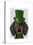 Dachshund with Green Top Hat Black Tan-Fab Funky-Stretched Canvas