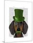 Dachshund with Green Top Hat Black Tan-Fab Funky-Mounted Art Print