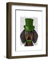 Dachshund with Green Top Hat Black Tan-Fab Funky-Framed Art Print