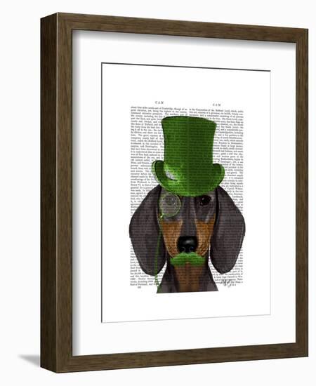 Dachshund with Green Top Hat Black Tan-Fab Funky-Framed Art Print