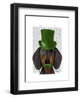 Dachshund with Green Top Hat Black Tan-Fab Funky-Framed Art Print