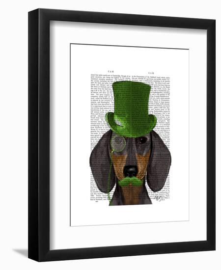 Dachshund with Green Top Hat Black Tan-Fab Funky-Framed Art Print