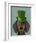 Dachshund with Green Top Hat Black Tan-Fab Funky-Framed Art Print