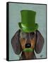 Dachshund with Green Top Hat Black Tan-Fab Funky-Framed Stretched Canvas