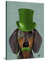 Dachshund with Green Top Hat Black Tan-Fab Funky-Stretched Canvas