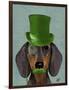 Dachshund with Green Top Hat Black Tan-Fab Funky-Framed Art Print