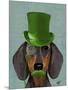 Dachshund with Green Top Hat Black Tan-Fab Funky-Mounted Art Print