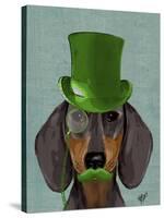 Dachshund with Green Top Hat Black Tan-Fab Funky-Stretched Canvas