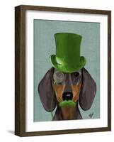 Dachshund with Green Top Hat Black Tan-Fab Funky-Framed Art Print