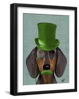 Dachshund with Green Top Hat Black Tan-Fab Funky-Framed Art Print