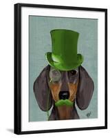 Dachshund with Green Top Hat Black Tan-Fab Funky-Framed Art Print