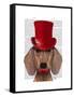 Dachshund with Red Top Hat and Moustache-Fab Funky-Framed Stretched Canvas