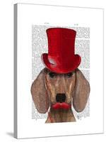 Dachshund with Red Top Hat and Moustache-Fab Funky-Stretched Canvas