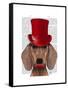 Dachshund with Red Top Hat and Moustache-Fab Funky-Framed Stretched Canvas