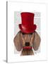 Dachshund with Red Top Hat and Moustache-Fab Funky-Stretched Canvas