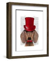 Dachshund with Red Top Hat and Moustache-Fab Funky-Framed Art Print