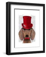 Dachshund with Red Top Hat and Moustache-Fab Funky-Framed Art Print