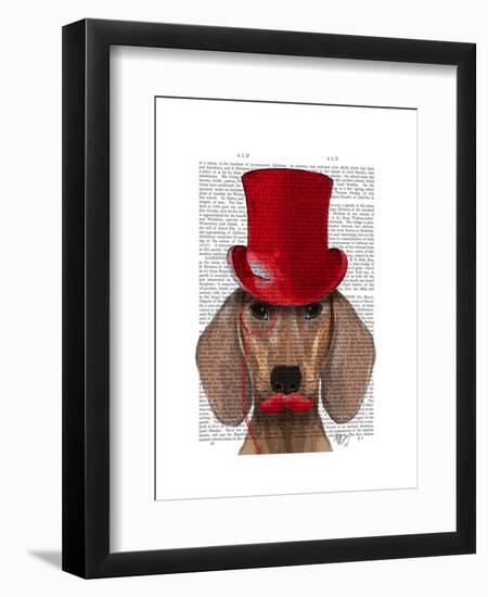 Dachshund with Red Top Hat and Moustache-Fab Funky-Framed Art Print