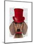 Dachshund with Red Top Hat and Moustache-Fab Funky-Mounted Art Print