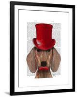Dachshund with Red Top Hat and Moustache-Fab Funky-Framed Art Print