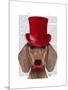 Dachshund with Red Top Hat and Moustache-Fab Funky-Mounted Art Print